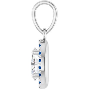 14K White Gold Lab-Grown Blue Sapphire & .06 CTW Natural Diamond French-Set Halo-Style Pendant – image 3