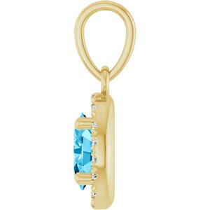 14K Yellow Gold Natural Aquamarine & .06 CTW Natural Diamond French-Set Halo-Style Pendant – image 3
