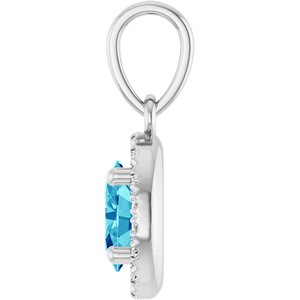 Platinum Natural Blue Zircon & .06 CTW Lab-Grown Diamond French-Set Halo-Style Pendant – image 3