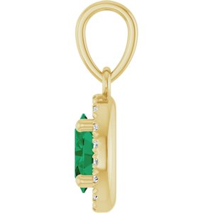 14K Yellow Gold Lab-Grown Emerald & .06 CTW Lab-Grown Diamond French-Set Halo-Style Pendant – image 3