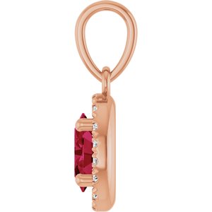 14K Rose Gold Natural Ruby & .06 CTW Natural Diamond French-Set Halo-Style Pendant – image 3