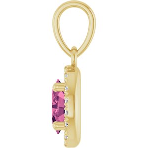 14K Yellow Gold Natural Pink Tourmaline & .06 CTW Natural Diamond French-Set Halo-Style Pendant – image 3