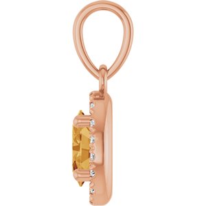 14K Rose Gold Natural Citrine & .06 CTW Natural Diamond French-Set Halo-Style Pendant – image 3