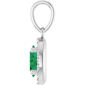 14K White Gold Natural Emerald & .06 CTW Lab-Grown Diamond French-Set Halo-Style Pendant – image 3