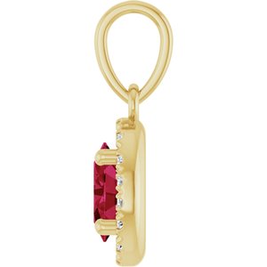 14K Yellow Gold Lab-Grown Ruby & .06 CTW Natural Diamond French-Set Halo-Style Pendant – image 3