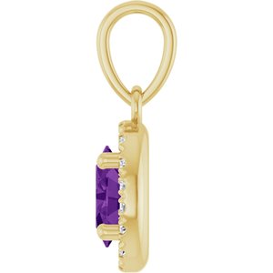 14K Yellow Gold Natural Amethyst & .06 CTW Lab-Grown Diamond French-Set Halo-Style Pendant – image 3