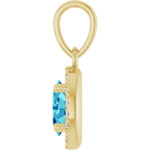 14K Yellow Gold Natural Blue Zircon & .06 CTW Natural Diamond French-Set Halo-Style Pendant – image 3