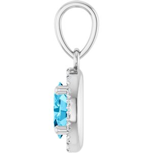 14K White Gold Natural Aquamarine & .06 CTW Natural Diamond French-Set Halo-Style Pendant – image 3