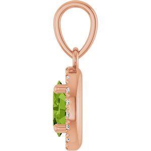 14K Rose Gold Natural Peridot & .06 CTW Natural Diamond French-Set Halo-Style Pendant – image 3