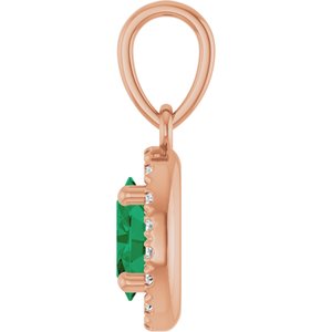 14K Rose Gold Lab-Grown Emerald & .06 CTW Natural Diamond French-Set Halo-Style Pendant – image 3