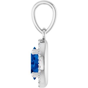 Platinum Natural Blue Sapphire & .06 CTW Natural Diamond French-Set Halo-Style Pendant – image 3