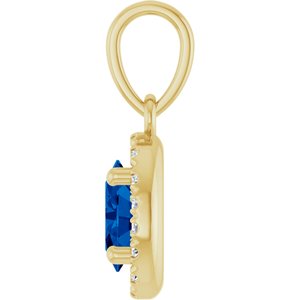 14K Yellow Gold Lab-Grown Blue Sapphire & .06 CTW Lab-Grown Diamond French-Set Halo-Style Pendant – image 3