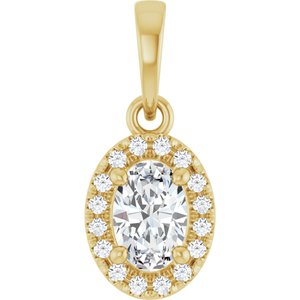10K Yellow Gold 6x4 mm Oval French-Set Halo-Style Pendant Mounting