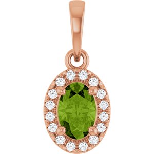 14K Rose Gold Natural Peridot & .06 CTW Natural Diamond French-Set Halo-Style Pendant