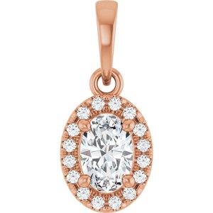 14K Rose Gold 6x4 mm Oval .06 CTW Lab-Grown Diamond Semi-Set French-Set Halo-Style Pendant