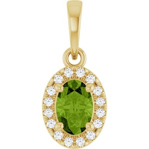 14K Yellow Gold Natural Peridot & .06 CTW Lab-Grown Diamond French-Set Halo-Style Pendant