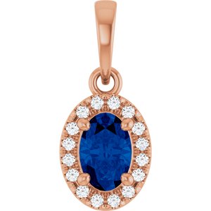14K Rose Gold Natural Blue Sapphire & .06 CTW Natural Diamond French-Set Halo-Style Pendant