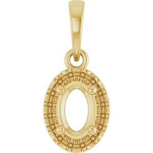 10K Yellow Gold 6x4 mm Oval French-Set Halo-Style Pendant Mounting – image 2
