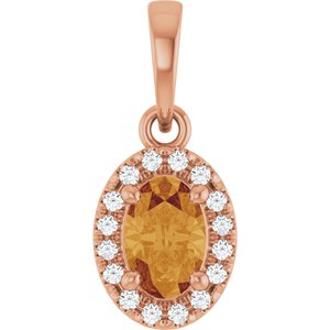 14K Rose Gold Natural Citrine & .06 CTW Natural Diamond French-Set Halo-Style Pendant