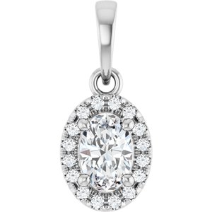 14K White Gold 6x4 mm Oval .06 CTW Natural Diamond Semi-Set French-Set Halo-Style Pendant