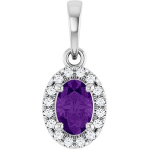 14K White Gold Natural Amethyst & .06 CTW Lab-Grown Diamond French-Set Halo-Style Pendant