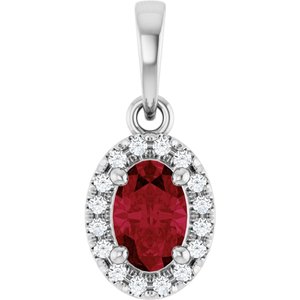 14K White Gold Natural Ruby & .06 CTW Natural Diamond French-Set Halo-Style Pendant