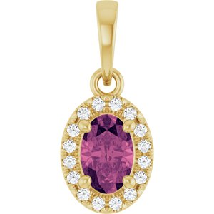 14K Yellow Gold Natural Pink Tourmaline & .06 CTW Natural Diamond French-Set Halo-Style Pendant