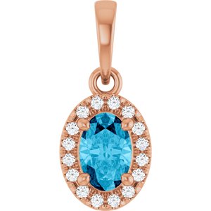 14K Rose Gold Natural Aquamarine & .06 CTW Lab-Grown Diamond French-Set Halo-Style Pendant