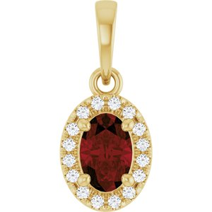 14K Yellow Gold Natural Mozambique Garnet & .06 CTW Natural Diamond French-Set Halo-Style Pendant