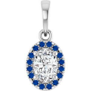 14K White Gold Lab-Grown Blue Sapphire & .06 CTW Natural Diamond French-Set Halo-Style Pendant