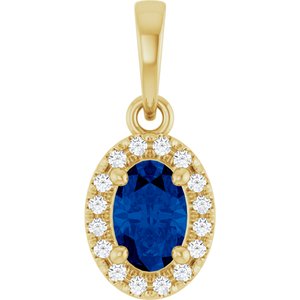 14K Yellow Gold Lab-Grown Blue Sapphire & .06 CTW Lab-Grown Diamond French-Set Halo-Style Pendant