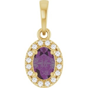 14K Yellow Gold Lab-Grown Alexandrite & .06 CTW Natural Diamond French-Set Halo-Style Pendant