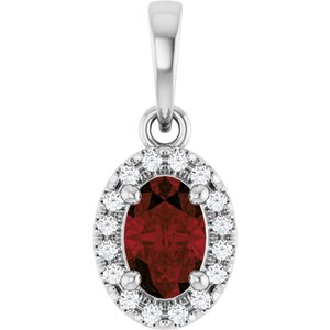 Platinum Natural Mozambique Garnet & .06 CTW Natural Diamond French-Set Halo-Style Pendant