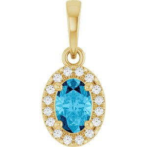 14K Yellow Gold Natural Aquamarine & .06 CTW Natural Diamond French-Set Halo-Style Pendant
