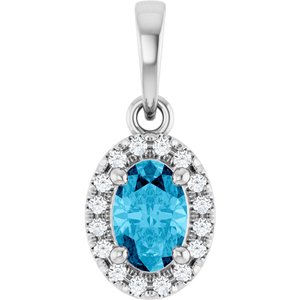 Sterling Silver Natural Aquamarine & .06 CTW Natural Diamond French-Set Halo-Style Pendant