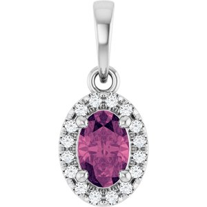 14K White Gold Natural Pink Tourmaline & .06 CTW Lab-Grown Diamond French-Set Halo-Style Pendant