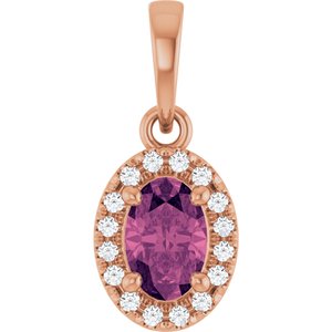 14K Rose Gold Natural Pink Tourmaline & .06 CTW Natural Diamond French-Set Halo-Style Pendant