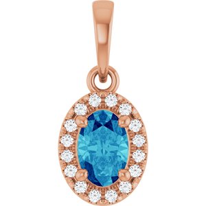 14K Rose Gold Natural Blue Zircon & .06 CTW Lab-Grown Diamond French-Set Halo-Style Pendant