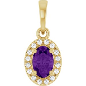14K Yellow Gold Natural Amethyst & .06 CTW Lab-Grown Diamond French-Set Halo-Style Pendant