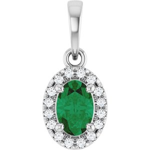 Platinum Natural Emerald & .06 CTW Lab-Grown Diamond French-Set Halo-Style Pendant