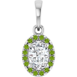14K White Gold Natural Peridot & .06 CTW Lab-Grown Diamond French-Set Halo-Style Pendant