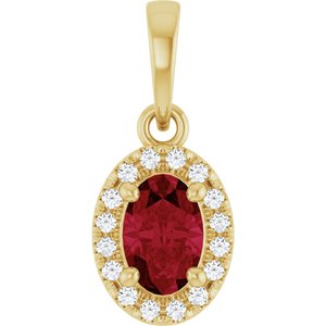 14K Yellow Gold Lab-Grown Ruby & .06 CTW Natural Diamond French-Set Halo-Style Pendant