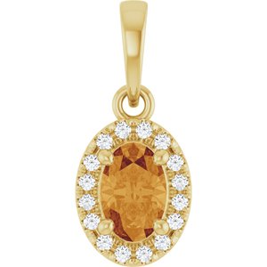 14K Yellow Gold Natural Citrine & .06 CTW Lab-Grown Diamond French-Set Halo-Style Pendant