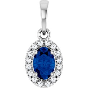 Sterling Silver Natural Blue Sapphire & .06 CTW Lab-Grown Diamond French-Set Halo-Style Pendant