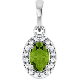 Sterling Silver Natural Peridot & .06 CTW Lab-Grown Diamond French-Set Halo-Style Pendant