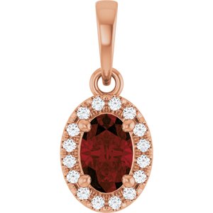 14K Rose Gold Natural Mozambique Garnet & .06 CTW Lab-Grown Diamond French-Set Halo-Style Pendant