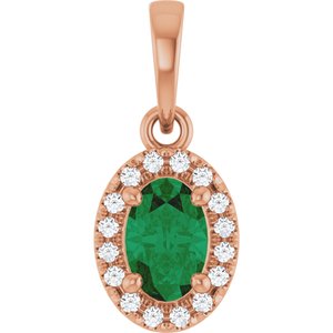 14K Rose Gold Lab-Grown Emerald & .06 CTW Natural Diamond French-Set Halo-Style Pendant