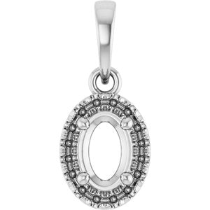 14K White Gold 6x4 mm Oval French-Set Halo-Style Pendant Mounting – image 2