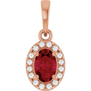14K Rose Gold Natural Ruby & .06 CTW Lab-Grown Diamond French-Set Halo-Style Pendant