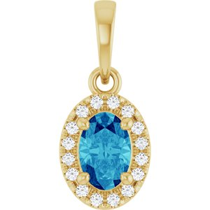 14K Yellow Gold Natural Blue Zircon & .06 CTW Lab-Grown Diamond French-Set Halo-Style Pendant